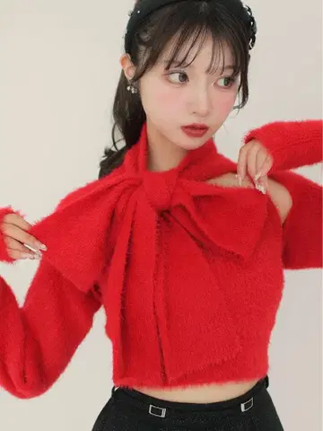 엠미에메 스카프 라이크 샤기 니트 탑