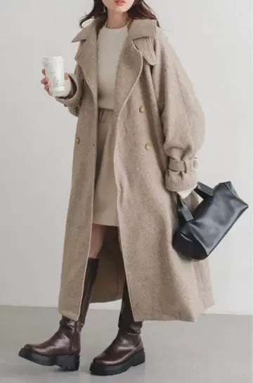 Kastane 울 혼방 하이넥 롱 코트 (베이지)