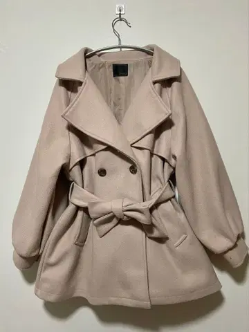 핑크 베이지 더블 브레스트 코트
