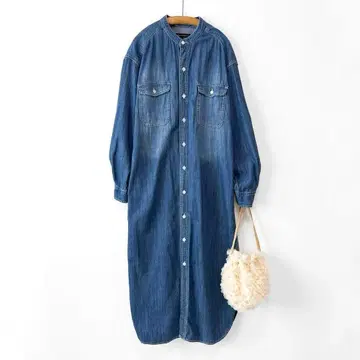 URBAN RESEARCH 인디고 데님 셔츠 원피스 I 라인 블루