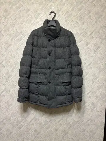 DESIGN WORKS 그레이 다운 자켓 울 100% 포켓 부착