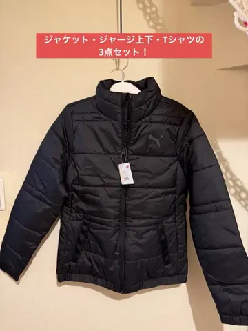 [ PUMA ] 블랙 자켓 저리 상하의 T셔츠 3종 세트 (L)