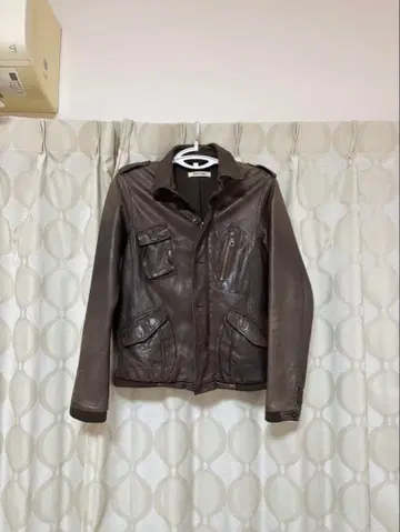 RHYME 다크 브라운 가죽 라이더 자켓 양가죽