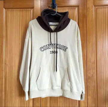 CONVERSE 후드 부착 후드티 베이지/브라운