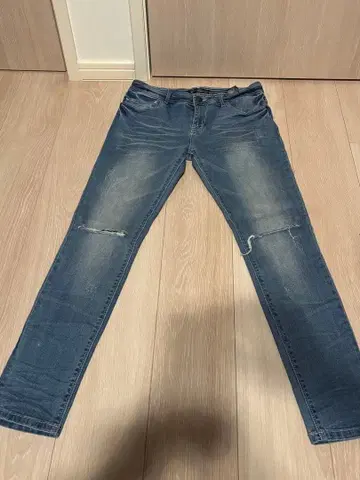 V-men 스키니 데님 블루 데미지 가공