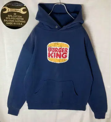 레어 구제 의류 USA 제작 버거킹 빅 프린트 네이비 후드 맨투맨 루즈핏