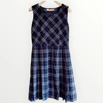 [ 새상품급 ] KETTY 플리츠 원피스 울 슬리브리스 체크 네이비