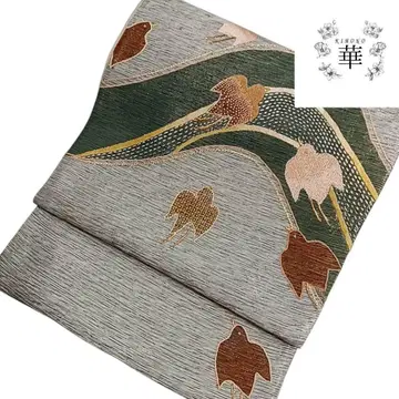 화 후쿠로 오비 오타이코 패턴 하운드투스 체크 스토우 자수 산 조 그레이