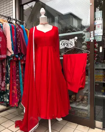 레드 앵클 길이 드레스 셋업