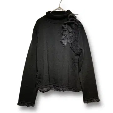 cest moijen 터틀넥 니트 울 레이스 모티브 블랙