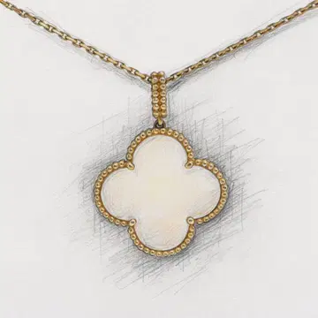 화이트 쉘 골드 클로버 목걸이 (대)