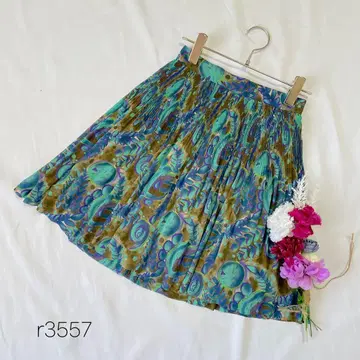 플리츠 스커트 미니 스커트 올 패턴 개성 독특 빈티지 파랑 x 그린