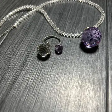 보라색 크리스탈과 투명 크리스탈 비즈의 목걸이 세트