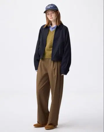 [새상품] GU 턱 와이드 팬츠 브라운 L