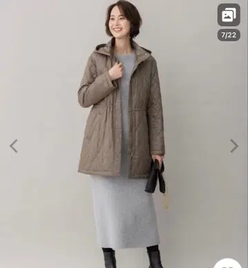 자유구 [세탁 가능] 브라이트 퀼트 후드 부착 코트