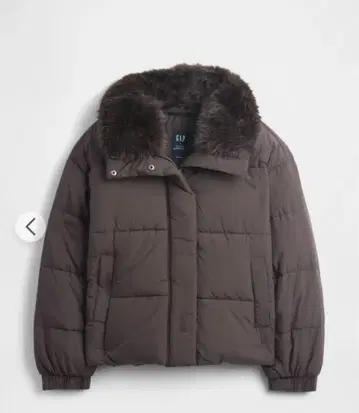 [ XXS 사이즈 ] 인조 모피 트리밍 퍼퍼 자켓 테라 브라운