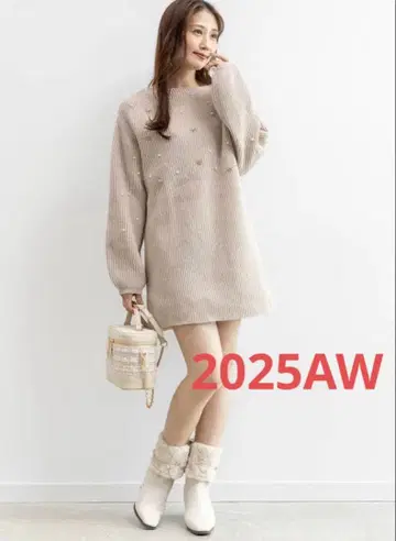 RANDA 리본 x 펄 장식 미니 니트 원피스