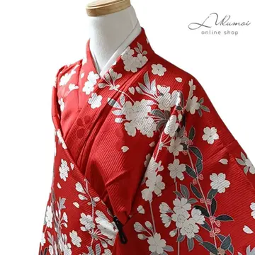 LULU44 기모노 순수 실크 후리소데 빨간색 꽃무늬