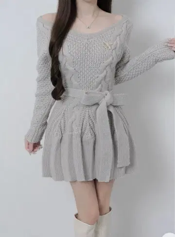 Lumignon 케이블 니트 플레어 드레스