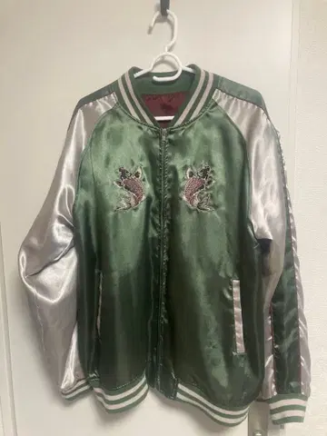 자수 잉어 디자인 스카잔 그린 컬러