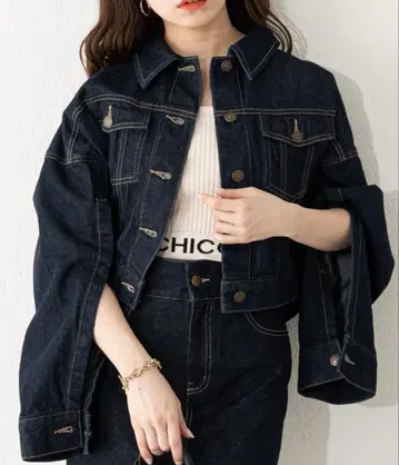 [ Chico ] 소매 슬릿 숏 G 재킷