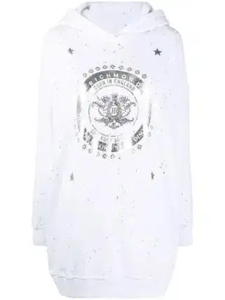 존 리치몬드 데미지 가공 호일 프린트 후드티