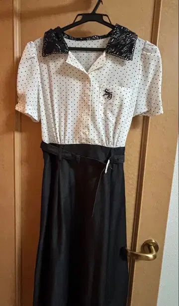 시크릿 허니 롱 원피스 반팔 도트