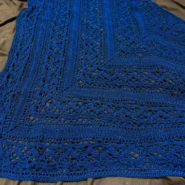 실크 100% 삼각형 숄 핸드메이드 손뜨개질 블루