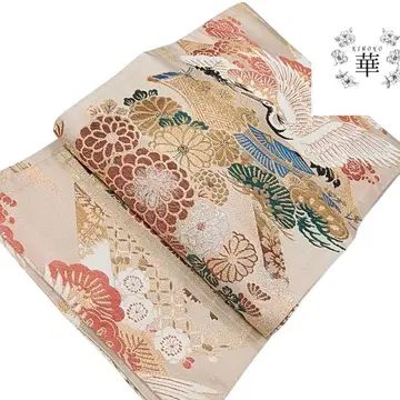 화 후쿠로 오비 전통 앤티크 학 독수리 후지산 가지 베이지