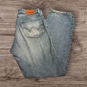 EDWIN 503 W34 L33 스트레이트 데님 라이트 블루 프린지 밑단