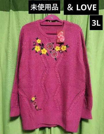 앤러브 3L 미사용품 예쁜 색 꽃 자수 니트 튜닉