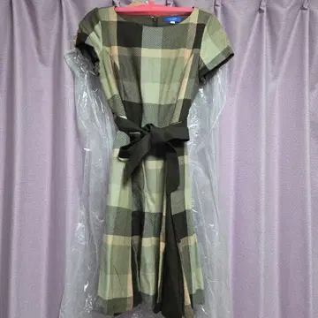 체크 무늬 반팔 원피스 허리 리본 포함