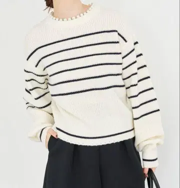 IENA 울 아크릴 펄 장식 골지 풀오버