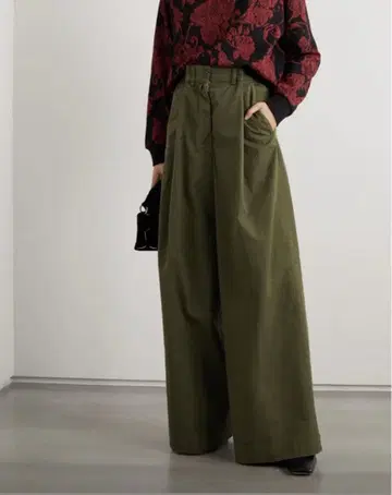 DRIES VAN NOTEN 카키 와이드 팬츠