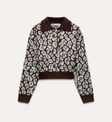ZARA 애니멀 무늬 자카드 니트 폴로 스웨터