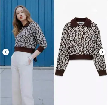ZARA 애니멀 무늬 자카드 니트 폴로 스웨터