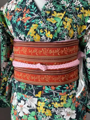 나고야 오비 적갈색 꽃무늬