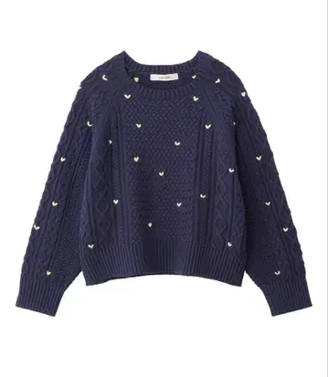 코코딜 택 포함 새상품 하트 자수 케이블 니트 25AW 네이비