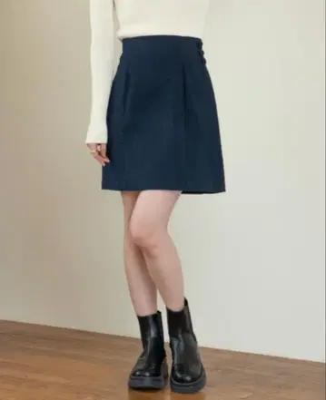 hinari 하이웨스트 데님 콘 스커트 네이비