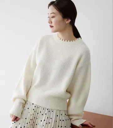 IENA 울 아크릴 펄 장식 골지 풀오버