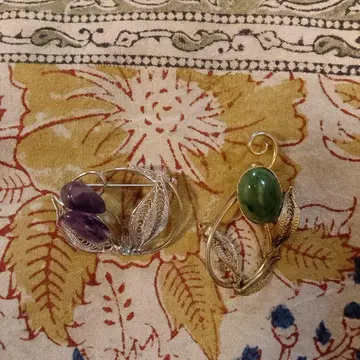 실버제 잎 디자인 브로치