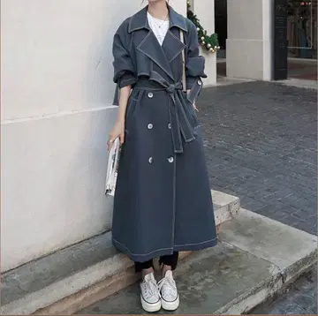 트렌치코트 허리 벨트 포함 다크 그린