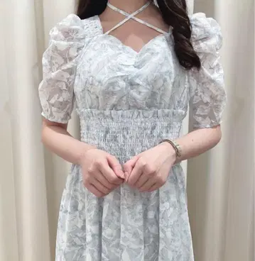 ANMILLE 플라워 크로스 수플레 원피스 블루