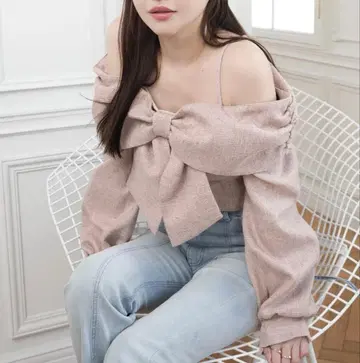 10개 새상품 립 서비스 정가 11990엔 리본 오프숄더 롱 슬리브 상의