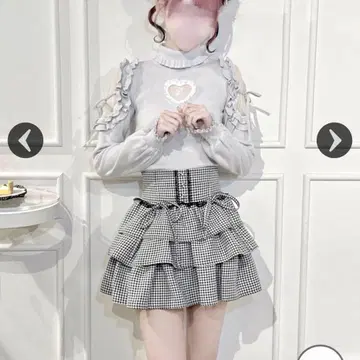 honey mew 하운드투스 체크 패턴 티어드 프릴 스커트