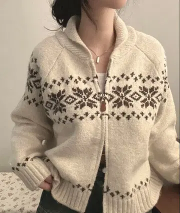 노르딕 무늬 집업 니트 가디건