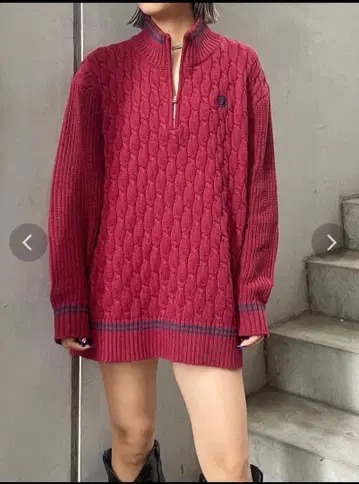 EVRIS 케이블 SUNNY 하프 지퍼 니트탑