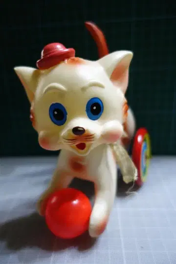 쇼와 레트로 삼색이 박스 있음 태엽 완구 고양이 완구