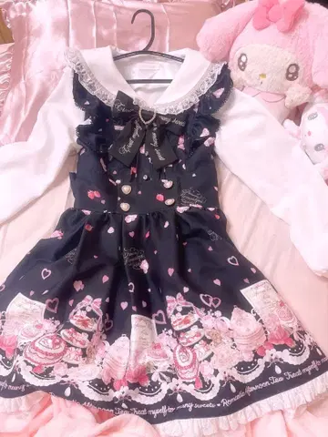 LIZLISA 애프터눈 티 패턴 원피스 블랙