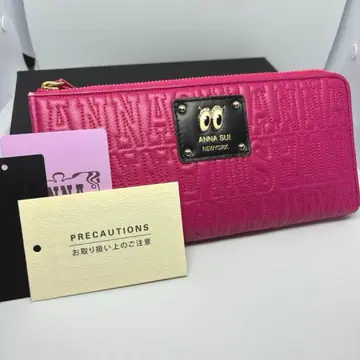 ANNA SUI 안나수이 L자 지퍼 장지갑 핑크 엠보 여성용